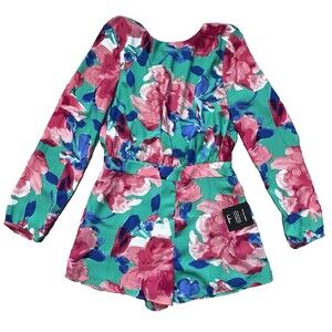 NWT Lulus Sweetest Song  Green Floral Print Backless Long Sleeve Romper Medium